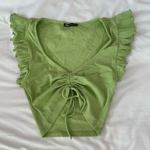 Zara green cropped blouse in a medium